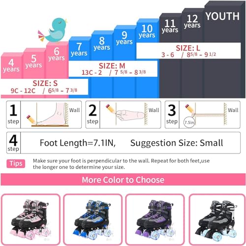 MammyGol Roller Skates for Kids Boys Girls, Adjustable Quad Skates with Light Up Wheels for Toddler Little Kids Ages 6-12 Size 13C 1 2, Beginners Outdoor Sports, Pink - Image 5