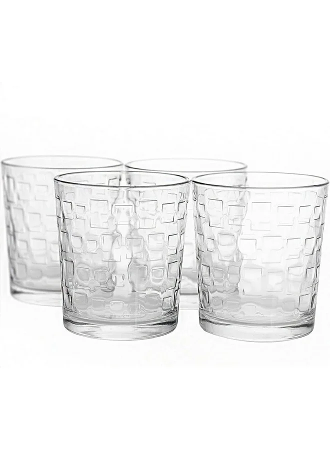 GIBSON 4-Piece Square Pattern Great Foundations Glass Tumbler Set Clear 13.5oz 92079.04
