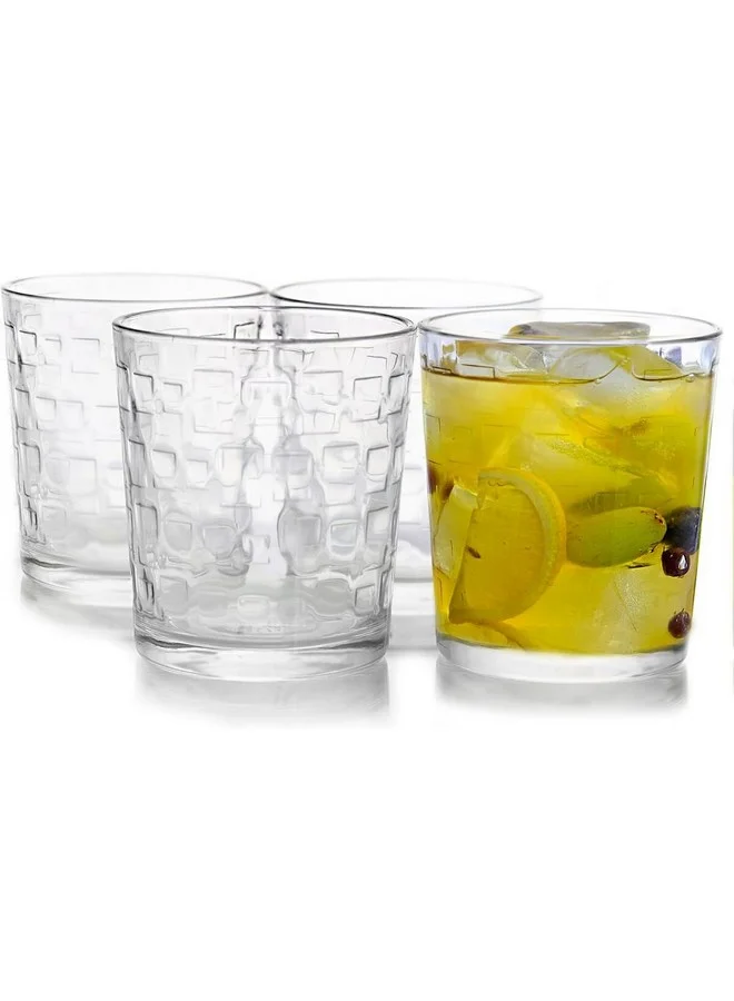 GIBSON 4-Piece Square Pattern Great Foundations Glass Tumbler Set Clear 13.5oz 92079.04