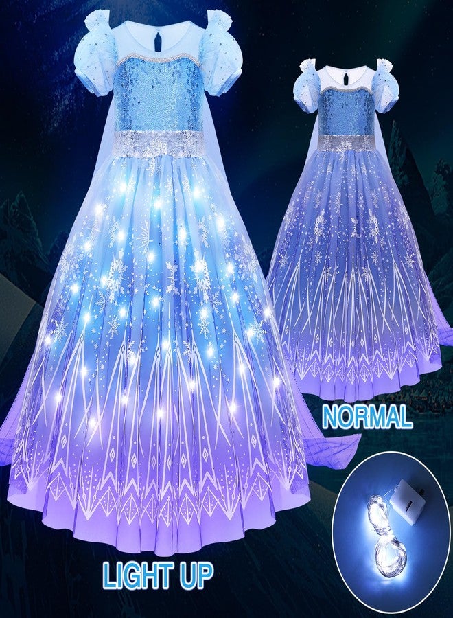 G.C Girls Light Up Elsa Costume Dress Princess Dress Up Clothes with Cape Toddler Kids Wig Crown Jewelry Halloween Cosplay Birthday Party Gifts - Image 3
