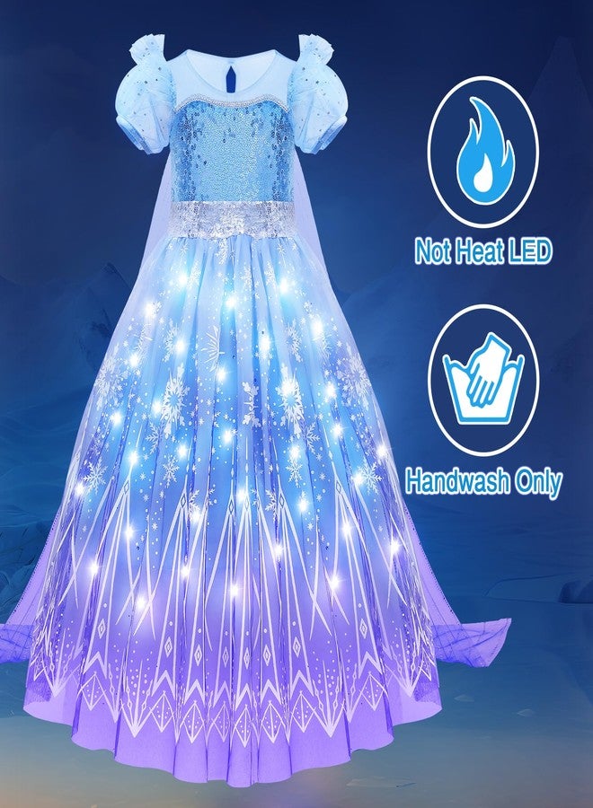 G.C Girls Light Up Elsa Costume Dress Princess Dress Up Clothes with Cape Toddler Kids Wig Crown Jewelry Halloween Cosplay Birthday Party Gifts - Image 4
