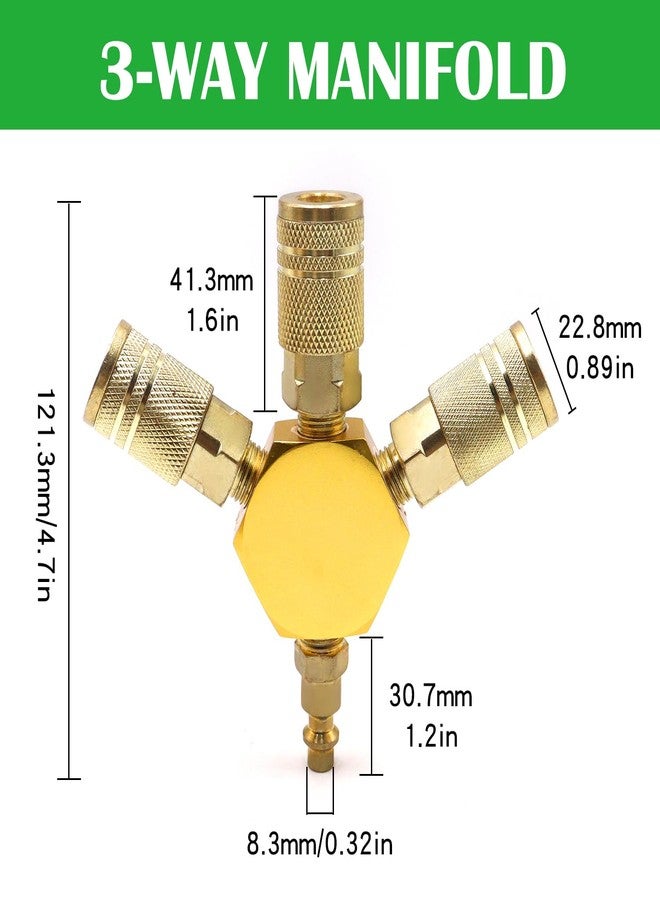 Tnuocke Air Splitter 3-Way Manifold Hex Style with 3 Pieces Brass Industrial Coupler and 1/4" Plug,Air Compressor Hose Accessories Quick Connect Fittings - Image 2