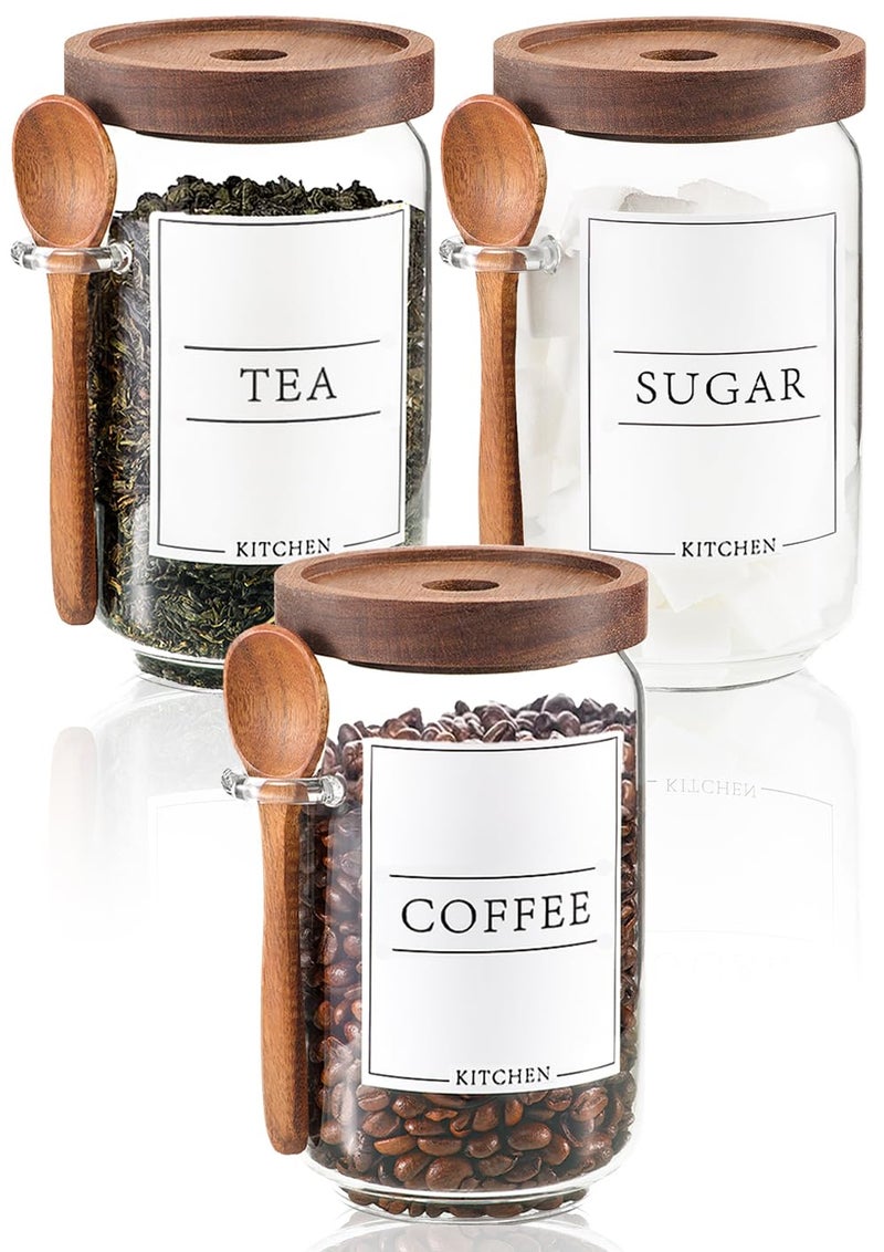 KOSKIMER Coffee and Sugar Container Set, Glass Coffee Jars with Wooden Lids and Scoops, Decorative Sugar Tea Creamer Canisters for Kitchen Countertop (25oz) - Image 1