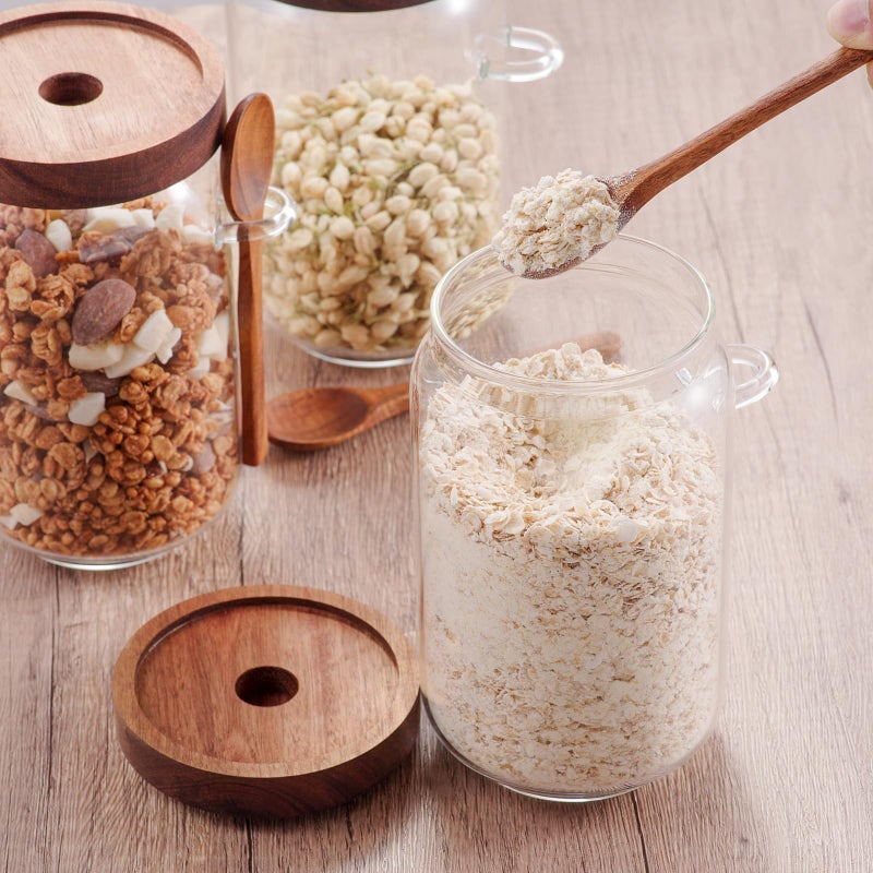 KOSKIMER Coffee and Sugar Container Set, Glass Coffee Jars with Wooden Lids and Scoops, Decorative Sugar Tea Creamer Canisters for Kitchen Countertop (25oz) - Image 5