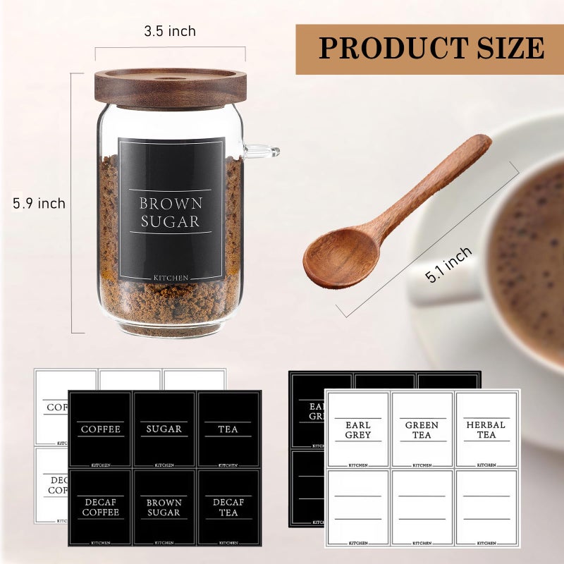 KOSKIMER Coffee and Sugar Container Set, Glass Coffee Jars with Wooden Lids and Scoops, Decorative Sugar Tea Creamer Canisters for Kitchen Countertop (25oz) - Image 2