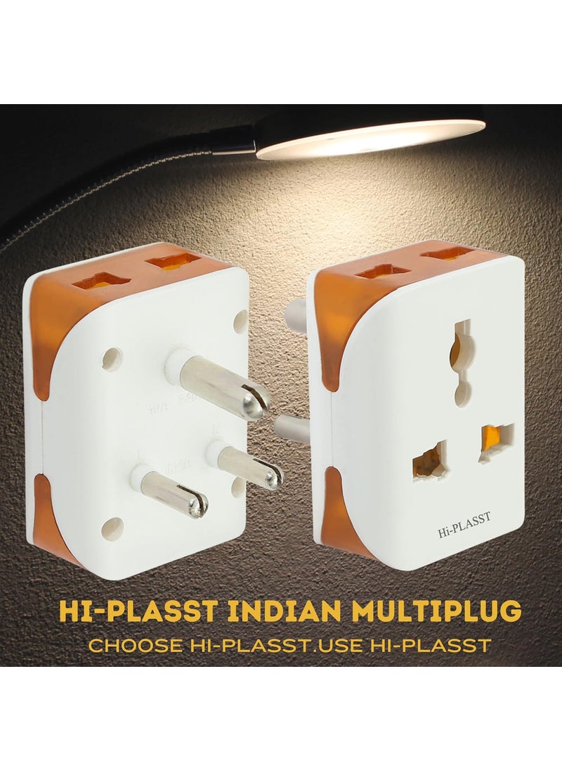 HI PLASST PINS N PLUGS HiPlasst 3Pin MultiPlug Socket Adapter Pack of 3 3pin Connector Universal Travel Charger Adaptor for 2 Pin 3 Pin Plugs US to India Converter Plug Modular 3 Pc Pack  - Image 2