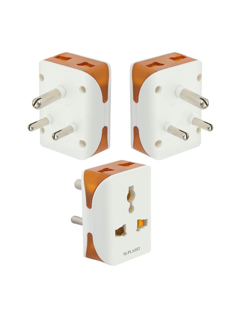 HI PLASST PINS N PLUGS HiPlasst 3Pin MultiPlug Socket Adapter Pack of 3 3pin Connector Universal Travel Charger Adaptor for 2 Pin 3 Pin Plugs US to India Converter Plug Modular 3 Pc Pack  - Image 1