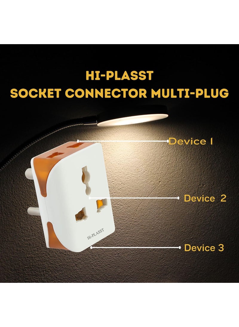 HI PLASST PINS N PLUGS HiPlasst 3Pin MultiPlug Socket Adapter Pack of 3 3pin Connector Universal Travel Charger Adaptor for 2 Pin 3 Pin Plugs US to India Converter Plug Modular 3 Pc Pack  - Image 3