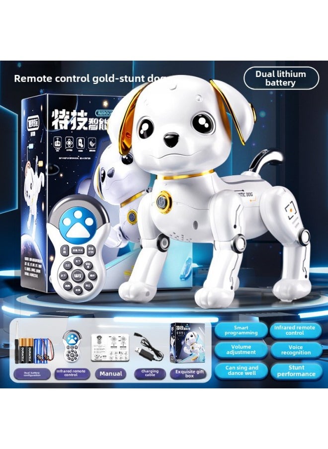 لعبة عيد ميلاد ذكية للكلاب الأليفة من Stunt Pet، لعبة عيد ميلاد ذكية للأطفال تعمل بالتحكم عن بعد وموسيقى الرقص باللون الكهربائي: [إصدار التحكم عن بعد والتحكم الصوتي] كلب ذكي ذهبي - بطارية ليثيوم مزدوجة  - Image 1