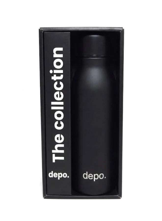 ديبو قارورة ماء حرارية 500 مل من الفولاذ المقاوم للصدأ من ديبو (depo.) – باللون الأسود المطفأ (Matte Black)، عزل مزدوج، مانعة للتسرب وخالية من BPA