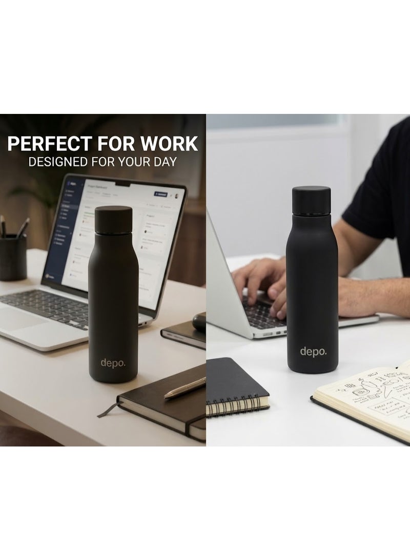 Depo Premium Double-Wall 500 ml Stainless Steel Insulated Water Bottle, Matte Black – Hot & Cold Retention, Leak-Proof & BPA-Free Modern Design Flask - Image 3
