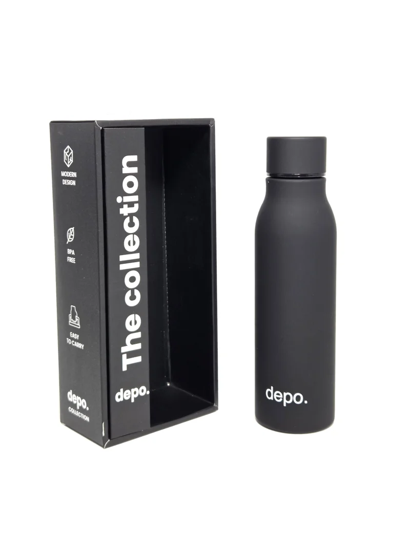ديبو قارورة ماء حرارية 500 مل من الفولاذ المقاوم للصدأ من ديبو (depo.) – باللون الأسود المطفأ (Matte Black)، عزل مزدوج، مانعة للتسرب وخالية من BPA