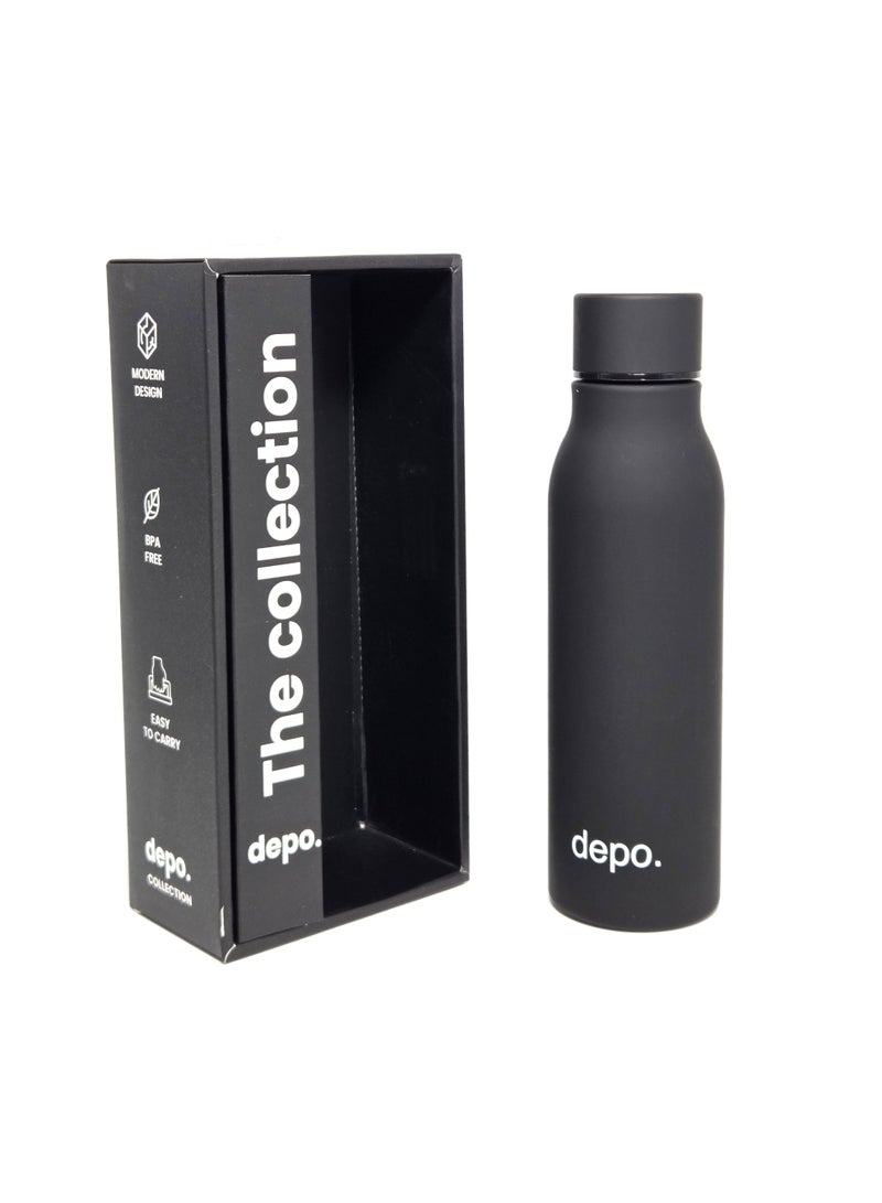 Depo Premium Double-Wall 500 ml Stainless Steel Insulated Water Bottle, Matte Black – Hot & Cold Retention, Leak-Proof & BPA-Free Modern Design Flask - Image 1