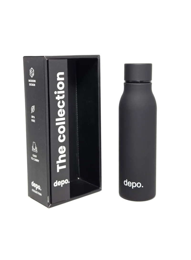 ديبو قارورة ماء حرارية 500 مل من الفولاذ المقاوم للصدأ من ديبو (depo.) – باللون الأسود المطفأ (Matte Black)، عزل مزدوج، مانعة للتسرب وخالية من BPA