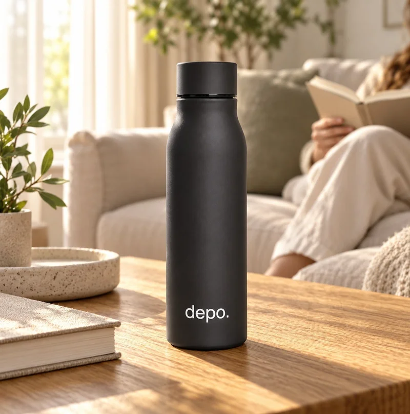 ديبو قارورة ماء حرارية 500 مل من الفولاذ المقاوم للصدأ من ديبو (depo.) – باللون الأسود المطفأ (Matte Black)، عزل مزدوج، مانعة للتسرب وخالية من BPA