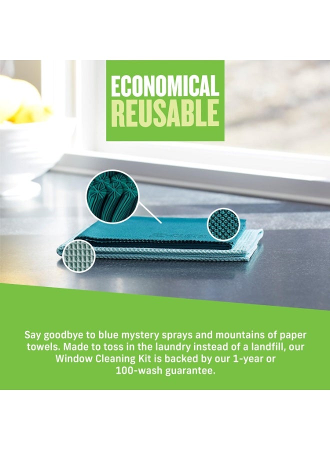e-cloth E-Cloth Window Cleaning Cloth - Eco Packaging - Glass Cleaning Cloth, Streak-Free Windows with Just Water, Microfiber Towel Kit for Windows, Car Windshield, Mirrors - Winter Green - Image 2