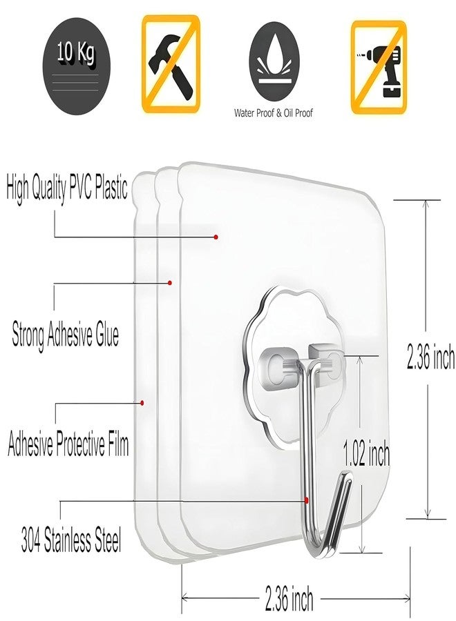 TEZURTH Strong Adhesive Hanging Hooks for Wall Without Drilling (Pack of 5) Heavy Duty, Waterproof, Transparent and Stainless Steel (Hanging Hook) - BZ3424 - Image 3