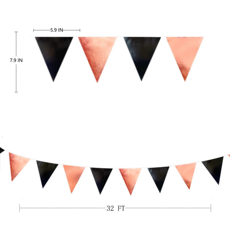 pinkblume Black Rose Gold Party Decorations Triangle Pennant Banner Flag Rose Gold Black Metallic Fabric Bunting Garland for Graduation Birthday Wedding Engagement Bachelorette Celebration Hen Party Supplies - Image 2