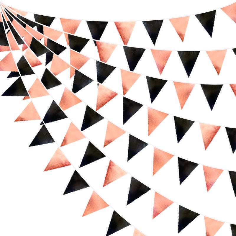 pinkblume Black Rose Gold Party Decorations Triangle Pennant Banner Flag Rose Gold Black Metallic Fabric Bunting Garland for Graduation Birthday Wedding Engagement Bachelorette Celebration Hen Party Supplies - Image 1