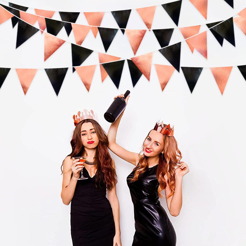 pinkblume Black Rose Gold Party Decorations Triangle Pennant Banner Flag Rose Gold Black Metallic Fabric Bunting Garland for Graduation Birthday Wedding Engagement Bachelorette Celebration Hen Party Supplies - Image 5