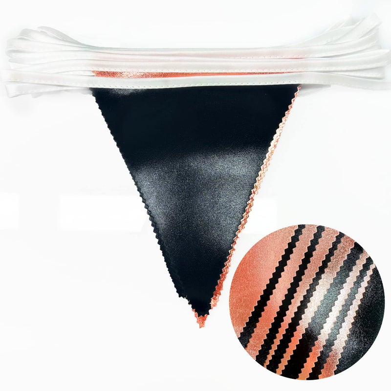 pinkblume Black Rose Gold Party Decorations Triangle Pennant Banner Flag Rose Gold Black Metallic Fabric Bunting Garland for Graduation Birthday Wedding Engagement Bachelorette Celebration Hen Party Supplies - Image 3