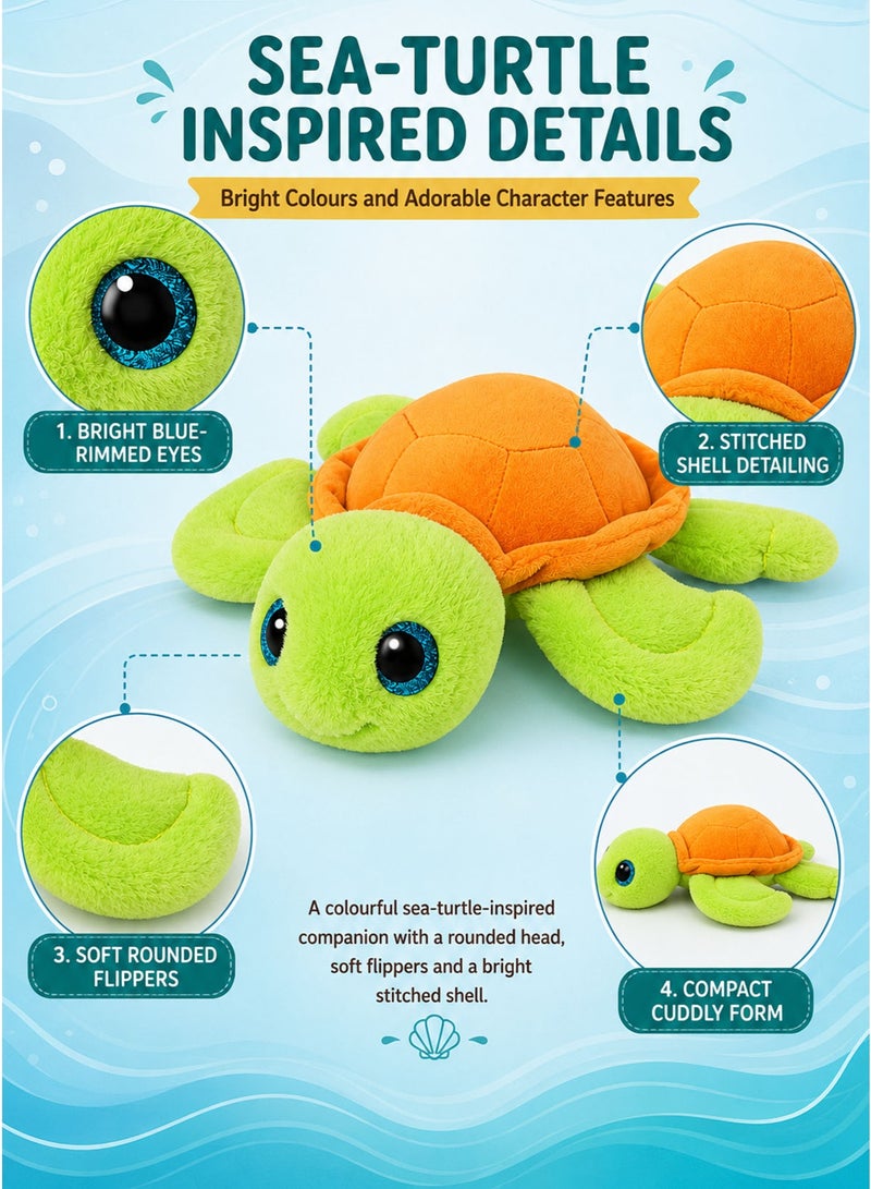Wild Planet ORBYS Turtle Plush Toy, Soft Green Sea Turtle Stuffed Animal with Lime-Green Head and Four Rounded Flippers, Bright Orange Stitched Shell, Glossy Blue-Rimmed Eyes, Compact 19 × 19 × 6 cm Ocean-Themed Cuddly Toy for Imaginative Play, Sea-Life Curiosity and Gifting, Suitable from 0+ Months - Image 5