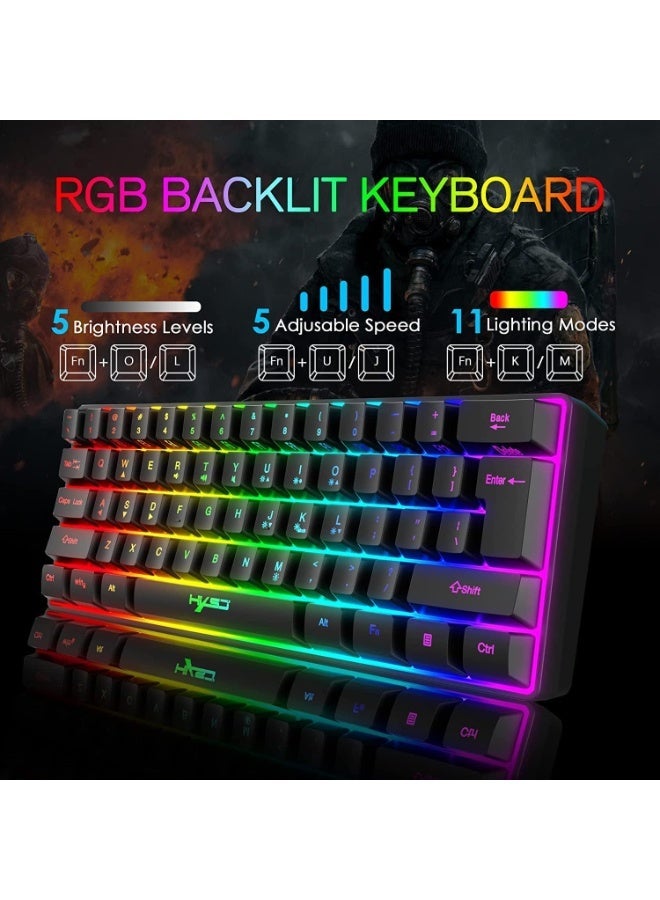V700 61-Key RGB Wired Gaming Keyboard & J900 USB Gaming Mouse Combo, Compact Mechanical Feel Keyboard, Adjustable DPI RGB Mouse, Ergonomic Backlit Gaming Set for PC & Laptop (Black) - Image 2