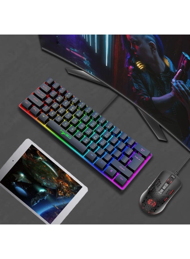 V700 61-Key RGB Wired Gaming Keyboard & J900 USB Gaming Mouse Combo, Compact Mechanical Feel Keyboard, Adjustable DPI RGB Mouse, Ergonomic Backlit Gaming Set for PC & Laptop (Black) - Image 5