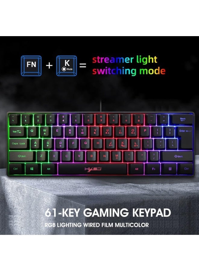 V700 61-Key RGB Wired Gaming Keyboard & J900 USB Gaming Mouse Combo, Compact Mechanical Feel Keyboard, Adjustable DPI RGB Mouse, Ergonomic Backlit Gaming Set for PC & Laptop (Black) - Image 3
