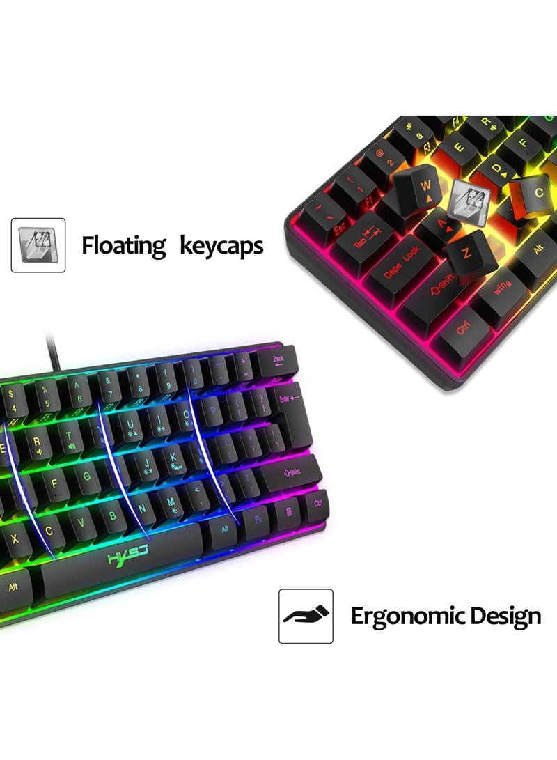 V700 61-Key RGB Wired Gaming Keyboard & J900 USB Gaming Mouse Combo, Compact Mechanical Feel Keyboard, Adjustable DPI RGB Mouse, Ergonomic Backlit Gaming Set for PC & Laptop (Black) - Image 4
