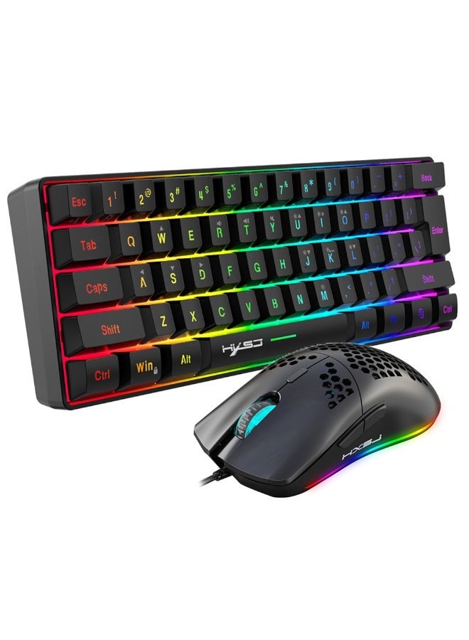 V700 61-Key RGB Wired Gaming Keyboard & J900 USB Gaming Mouse Combo, Compact Mechanical Feel Keyboard, Adjustable DPI RGB Mouse, Ergonomic Backlit Gaming Set for PC & Laptop (Black) - Image 1
