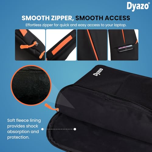 Dyazo دايَزو حقيبة كمبيوتر محمول بمقاس 13-13.3 بوصة مع غلاف وحقيبة أمامية للإكسسوارات ومقبض (أسود وبرتقالي) - Image 5