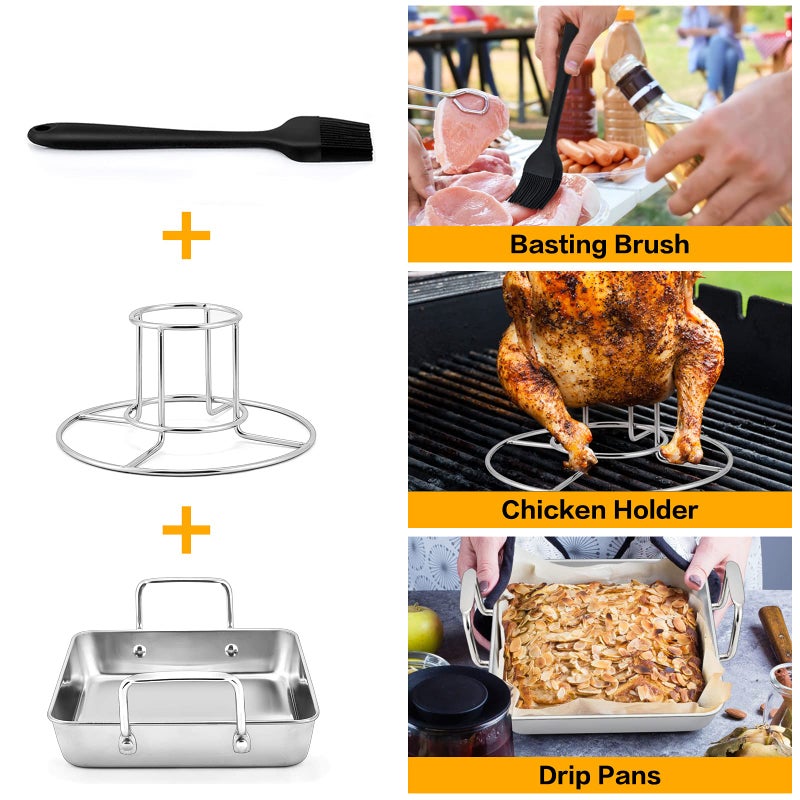 HaSteeL Beer Can Chicken Holder 3Pcs, Includes Stainless Steel Vertical Chicken Roaster Stand Rack, Heavy Duty Roasting Drip Pan & Silicone Oil Brush, Great for Smoker Grill Oven BBQ, Dishwasher Safe - Image 5