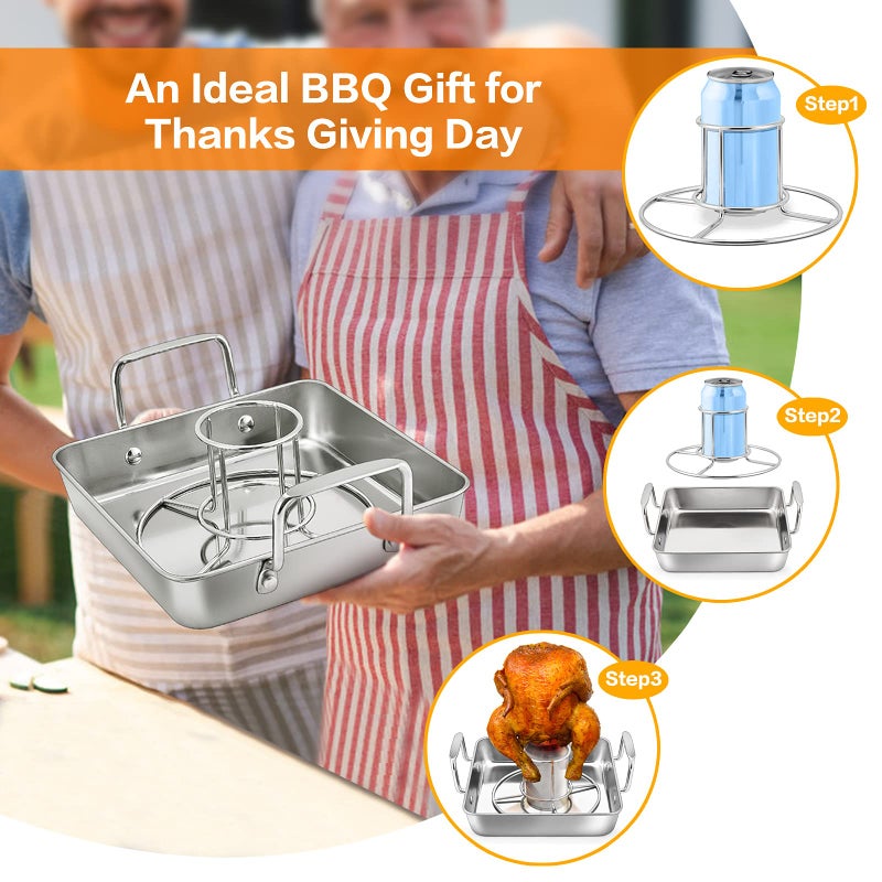 HaSteeL Beer Can Chicken Holder 3Pcs, Includes Stainless Steel Vertical Chicken Roaster Stand Rack, Heavy Duty Roasting Drip Pan & Silicone Oil Brush, Great for Smoker Grill Oven BBQ, Dishwasher Safe - Image 4