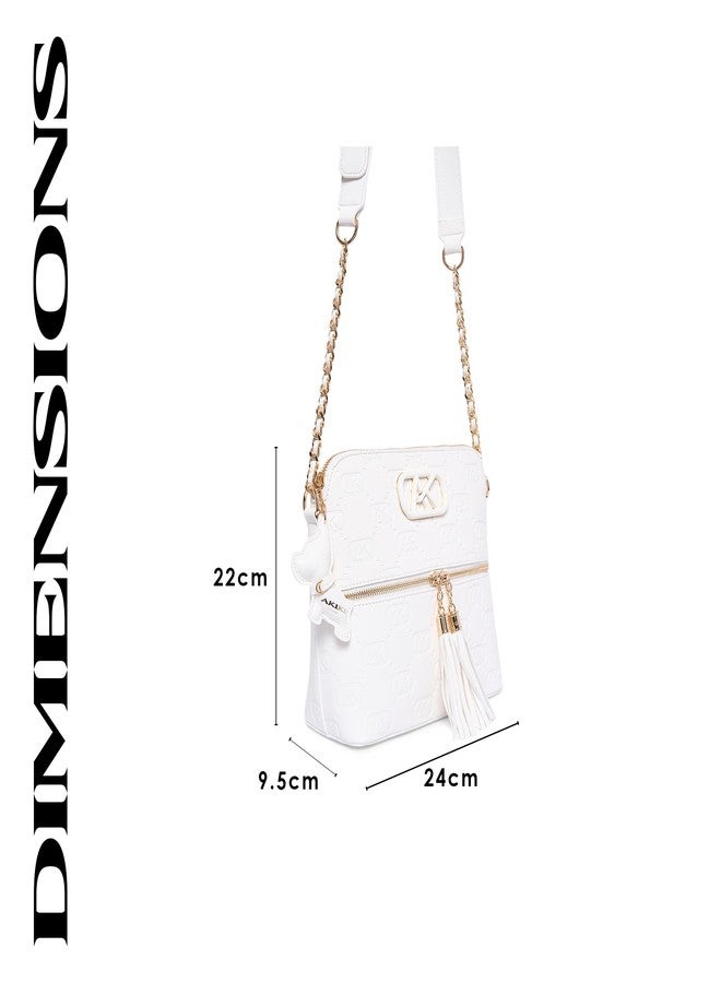 Akiki London Women's Hatton 24 Sling Bag with Tasselled Zip and Dog Charm|Front Zipper Pocket|Chain detail in strap|Sling bag for Women - Image 3