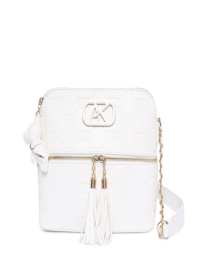 Akiki London Women's Hatton 24 Sling Bag with Tasselled Zip and Dog Charm|Front Zipper Pocket|Chain detail in strap|Sling bag for Women - Image 1