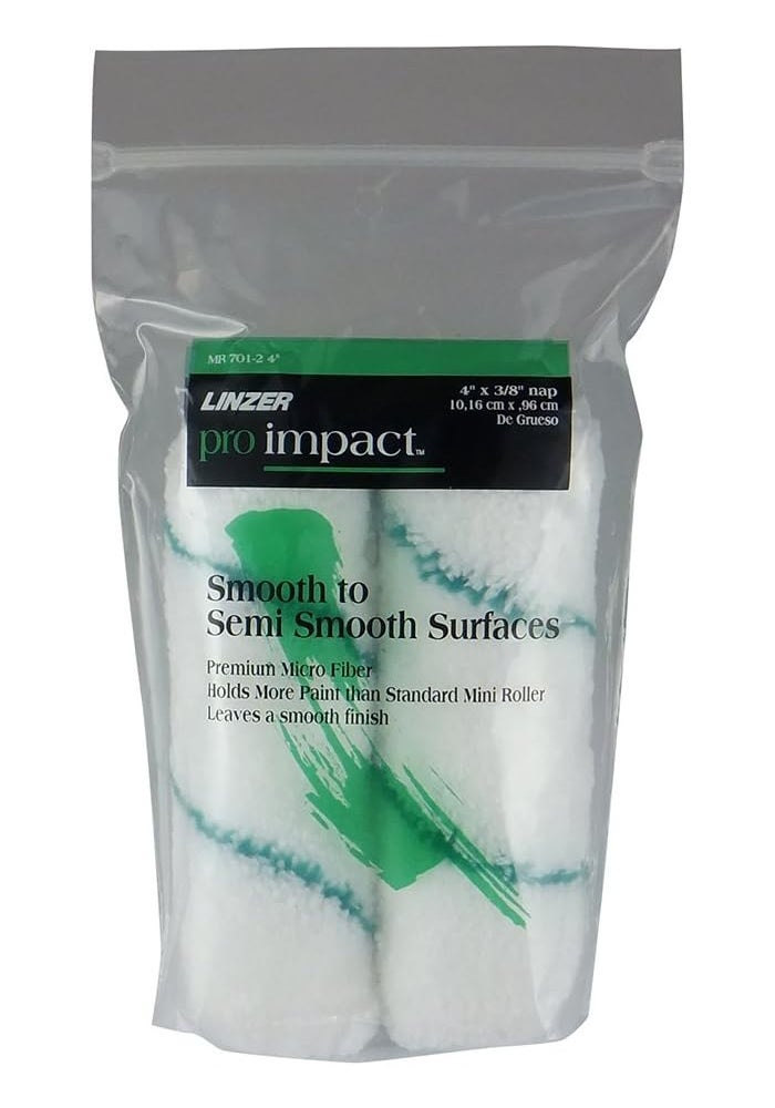 Linzer Pro Impact 4" x 3/8" Microfiber Mini Roller Cover Twin Pack