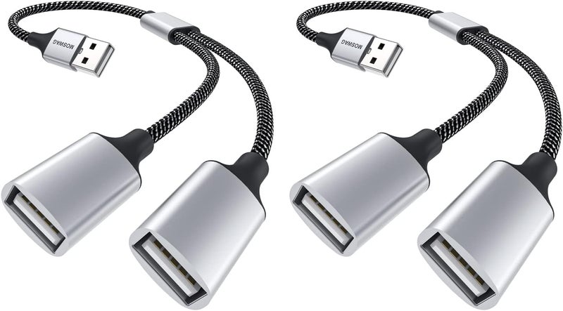 MOSWAG USB Splitter, USB Y Splitter Adapter Dual usb 2.0 Extension Cable for Charging/Data Transfer/Laptop/Mac/Car - Image 1