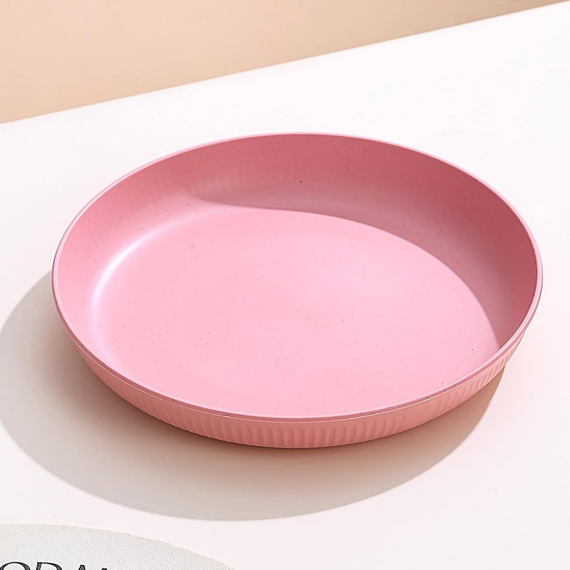 Takositio Takositio Unbreakable Lightweight Pizza Cake Plates for Party Kitchen Camping Wheat Straw Plates Unbreakable Flat Dinner Plates Set Reusable Salad Plates Dishwasher Safe Pink Pack of 4 - Image 2