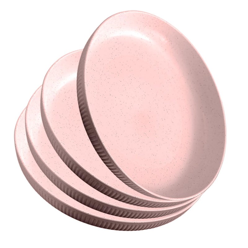 Takositio Takositio Unbreakable Lightweight Pizza Cake Plates for Party Kitchen Camping Wheat Straw Plates Unbreakable Flat Dinner Plates Set Reusable Salad Plates Dishwasher Safe Pink Pack of 4 - Image 1