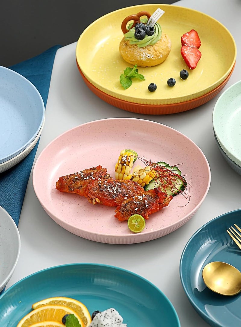 Takositio Takositio Unbreakable Lightweight Pizza Cake Plates for Party Kitchen Camping Wheat Straw Plates Unbreakable Flat Dinner Plates Set Reusable Salad Plates Dishwasher Safe Pink Pack of 4 - Image 5