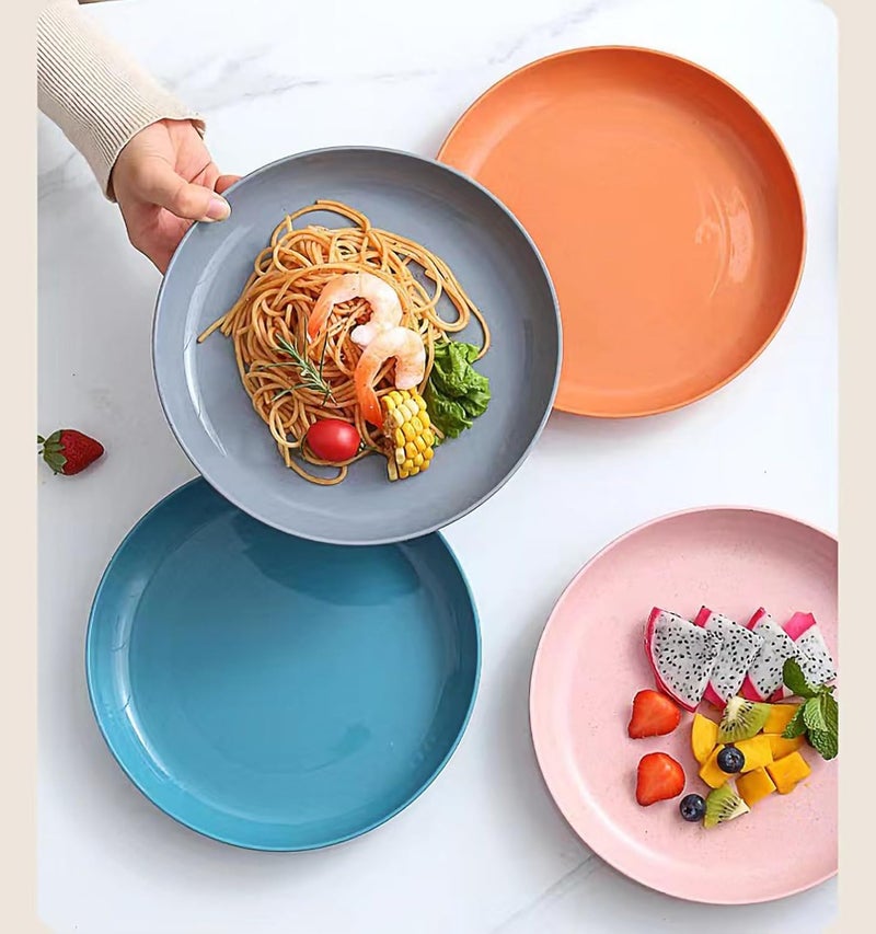 Takositio Takositio Unbreakable Lightweight Pizza Cake Plates for Party Kitchen Camping Wheat Straw Plates Unbreakable Flat Dinner Plates Set Reusable Salad Plates Dishwasher Safe Pink Pack of 4 - Image 3