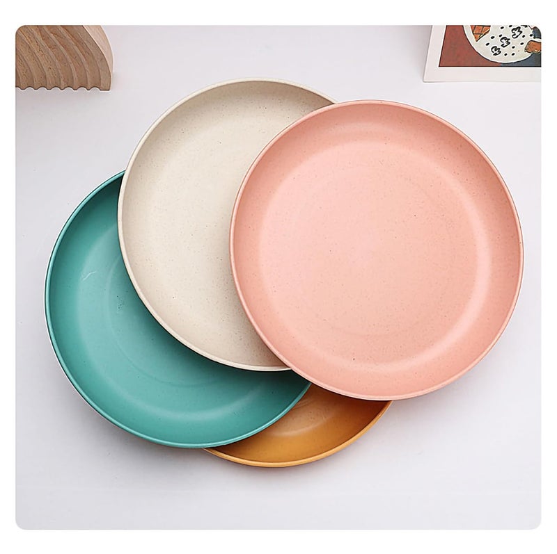 Takositio Takositio Unbreakable Lightweight Pizza Cake Plates for Party Kitchen Camping Wheat Straw Plates Unbreakable Flat Dinner Plates Set Reusable Salad Plates Dishwasher Safe Pink Pack of 4 - Image 4