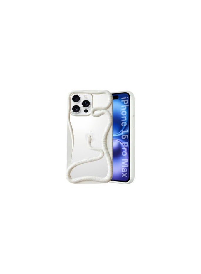 CATANES iPhone 16 Pro Max Case Cover Soft TPU and Glossy with Snake Design - White - Image 1