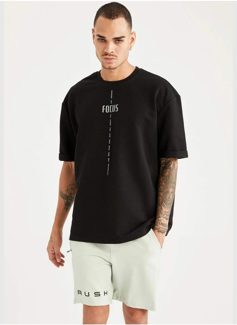 DeFacto Slim Fit Text Print Sports Short
