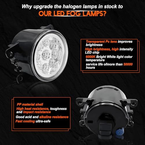qobsos Fog Light Bulb 3.5 Inch Pair For Nissan Frontier 2005-2019 LED Front Bumper Fog Lights Lamp Clear Lens,6000k White,Pack of 2 - Image 3