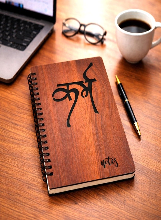 DSticker Wooden Spiral Notebook with Engraved Karma Design Hard Cover, A5 Size 22.5x15 cm, Ruled Pages Journal for Office, School, Study, Planning - Image 3