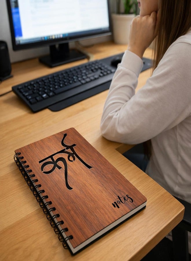 DSticker Wooden Spiral Notebook with Engraved Karma Design Hard Cover, A5 Size 22.5x15 cm, Ruled Pages Journal for Office, School, Study, Planning - Image 5