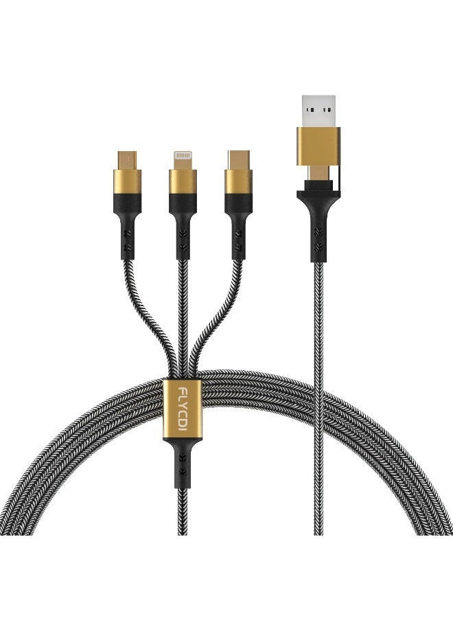 فلاي سي دي اي  6A Multi Charging (1.25M) 3 in 2 Cable Fast Charging USB A to Type C/USB A to Micro/USB A to Lightning Cable Compatible For iPhone 15/14/13/12/11 Series/iPad/Samsung/Huawei and more - Image 1