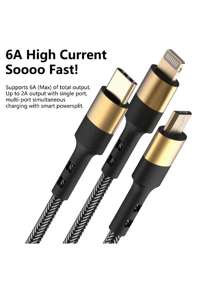 فلاي سي دي اي  6A Multi Charging (1.25M) 3 in 2 Cable Fast Charging USB A to Type C/USB A to Micro/USB A to Lightning Cable Compatible For iPhone 15/14/13/12/11 Series/iPad/Samsung/Huawei and more - Image 2